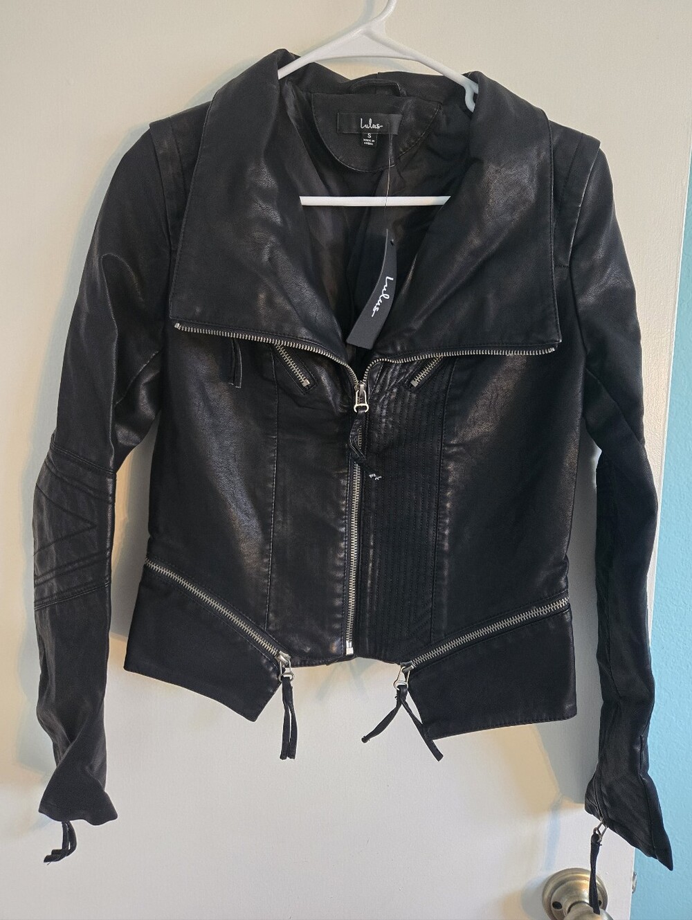 Lulu's Black Faux Leather Moto Jacket Small